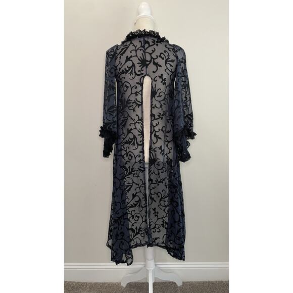 Lace Sheer Kimono Coverup Robe M 8 Whimsigoth Dark Ruffle Dress Gown Costume Wed - Picture 7 of 12